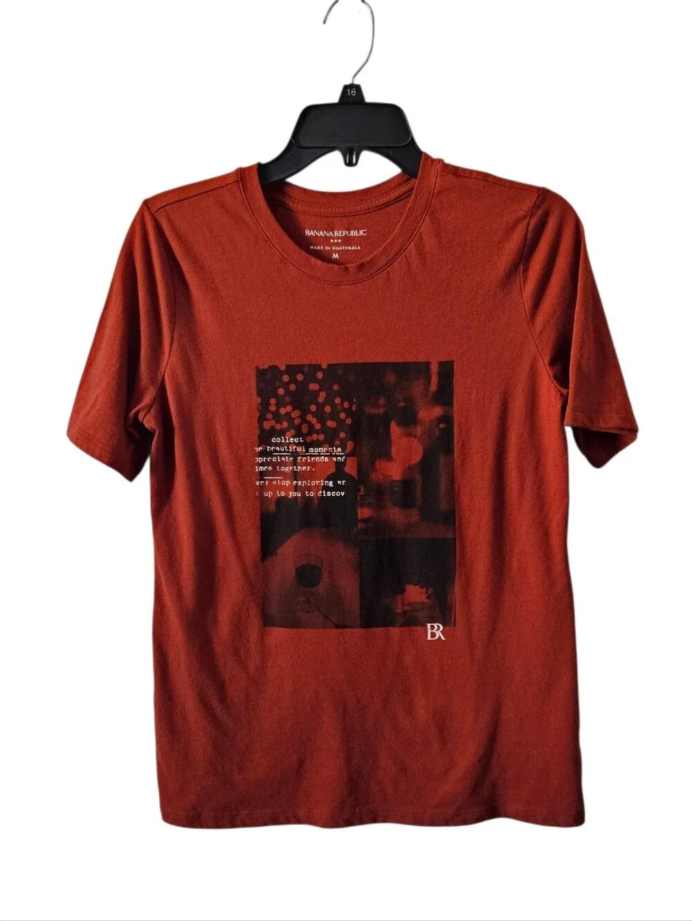 Banana Republic Mens M Graphic T Shirt Rust Orange Cotton Blend Runs Small